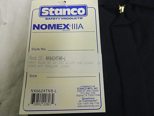 Stanco Flame Resistant Jacket with 2 Pockets Navy Size Large NX6624TNB-L