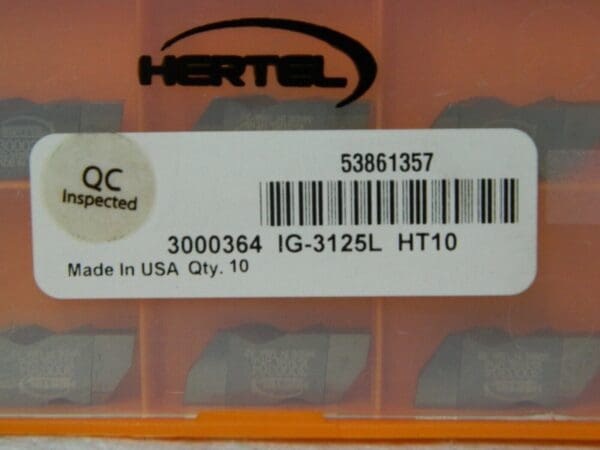 Hertel Carb Grooving Insert 3125IG Grade HT10 3.18mm Cut Width QTY 10 53861357