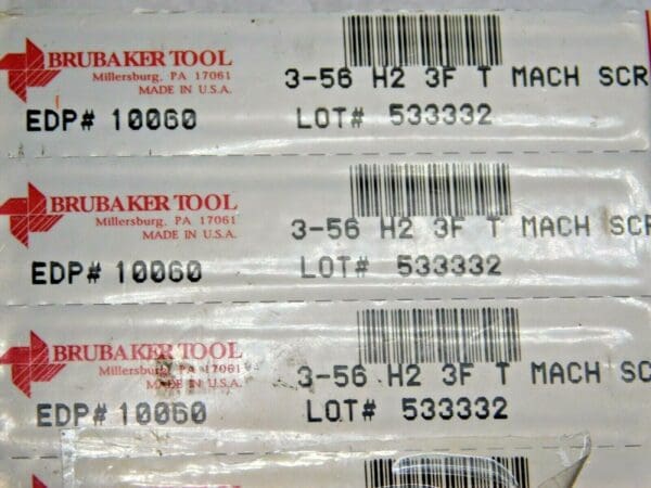 PACK of 8 Brubaker Tool General Purpose Taps Taper HSS 3-56 NF H2 3FL 10060