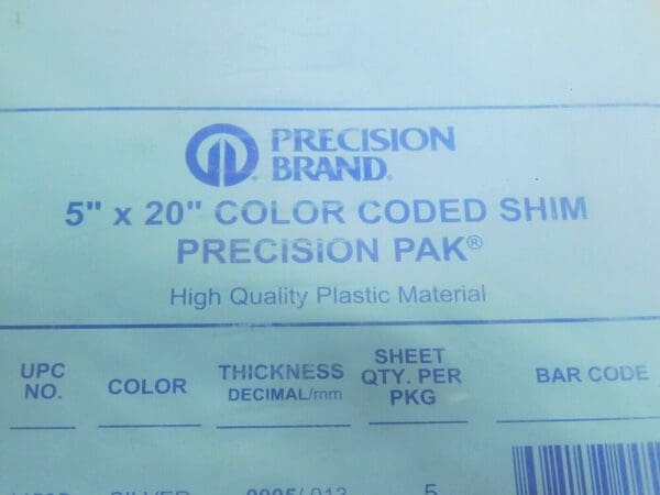 PACK of 10 Precision Brand Yellow Plastic Shim Stock Sheets 5" x 20" 44560