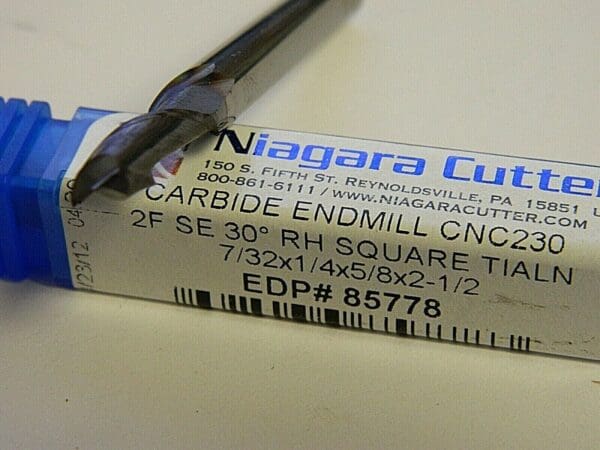 Niagara 7/32" Diam 5/8" LOC 2-1/2" OAL 2FL Solid Carbide Sq EndMill Qty 2 85778