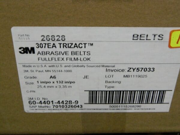 3M Trizact A/O Cloth Sanding Belt 307EA 1X132"A6JE Qty 122 26828