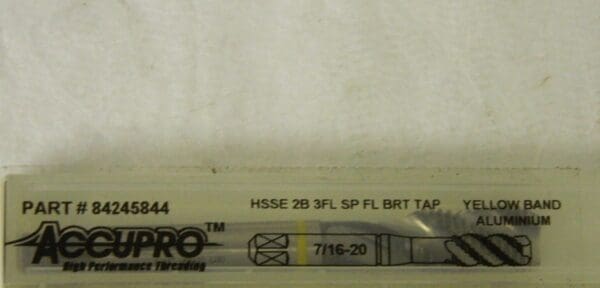 Accupro Spiral Flute Tap 7/16"-20 2B 3FL HSS-E Yellow Band QTY 2. 84245844