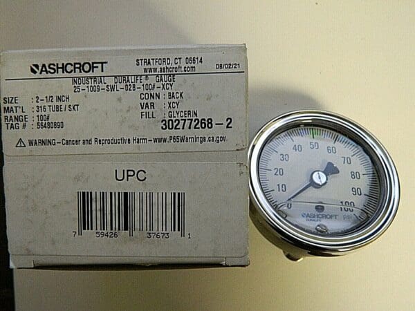 Ashcroft 2-1/2" Dial, 1/4 Thread, 0-100 Scale Range, Pressure Gauge