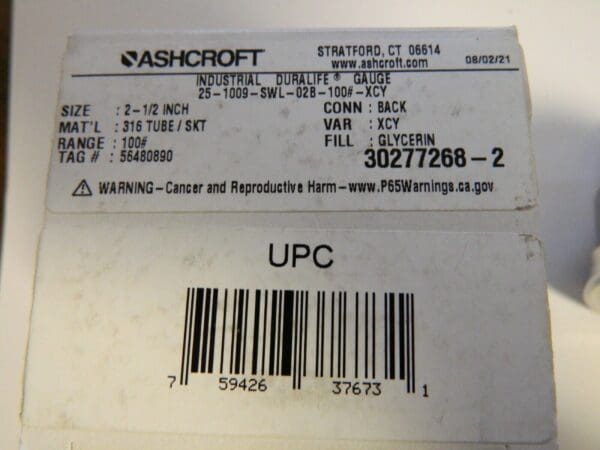 Ashcroft 2-1/2" Dial, 1/4 Thread, 0-100 Scale Range, Pressure Gauge