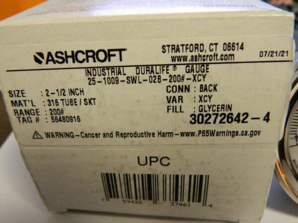 Ashcroft 2-1/2" Dial, 1/4 Thread, 0-200 Scale Range, Pressure Gauge 83185