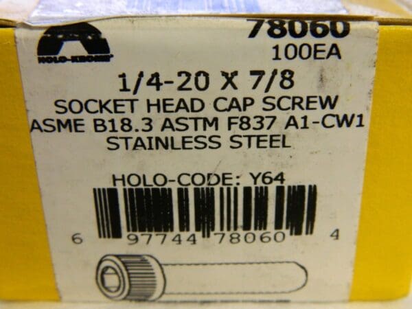 Holo-Krome 1/4-20 UNC Hex Socket Cap Screw QTY 100. 78060