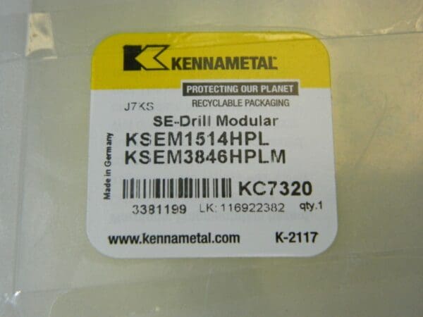 Kennametal Carbide Replaceable Tip Drill KSEM1514HPL KC7320 3381199