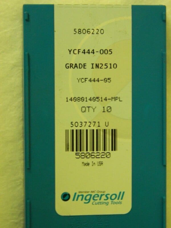 Ingersoll Carbide Milling Inserts YCF444-05 IN2510 Box of 10 #5806220