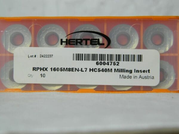 Hertel RPHX1605M8EN-L7 HP540M Carbide Milling Insert Qty 10 6004752