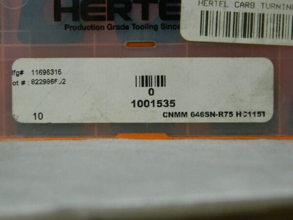 Hertel CNMM646SN-R75 HC115T Carbide Turning Insert Qty 10 1001535