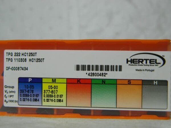 Hertel TPG222 HC1250T Carbide Turning Insert Qty 10 42800482