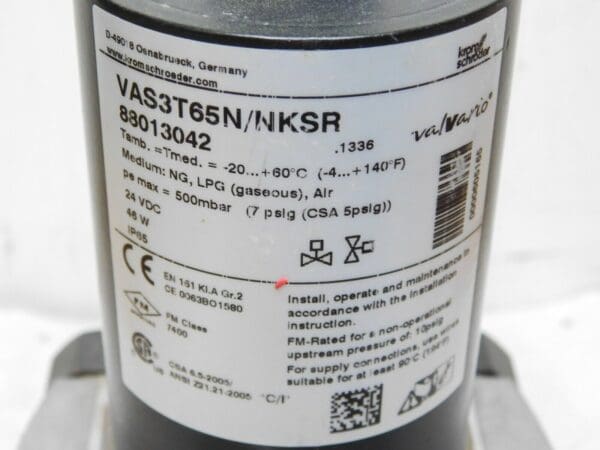 Kromschroder Gas Solenoid Valve 24VDC VAS3T65N/NKSR 88013042