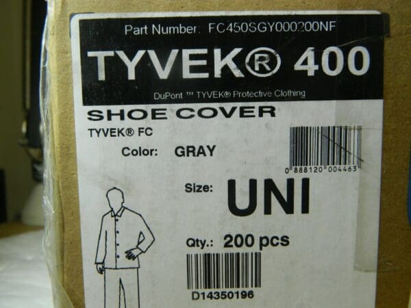 Dupont Tyvek Shoe Cover Gray Non-Skid 5" High Size UNI Qty 200 FC450SGY00200NF