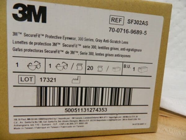 3M Gray Lenses, Frameless Safety Glasses Scratch Resistant Qty 20 SF302AS