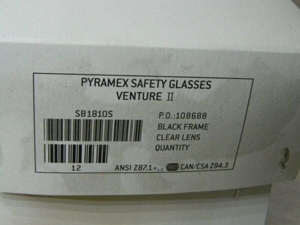 PYRAMEX Venture II Safety Glasses Black Frame Clear Lens Qty 12 Pairs SB1810S