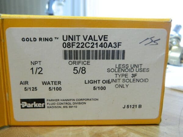 Parker 1/2" Port Brass Two-Way Piloted Diaphragm Solenoid Valve 08F22C2140A3F