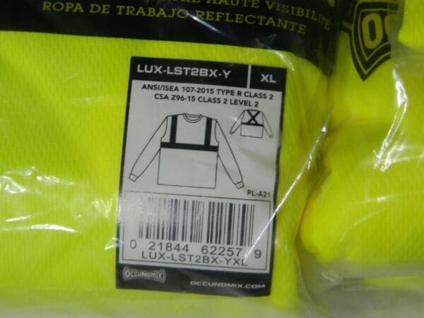 OccuNomix Hi-Viz Yellow High Vis. Long SL T-Shirt Qty 10 Sz XL LUX-LST2BX-YXL