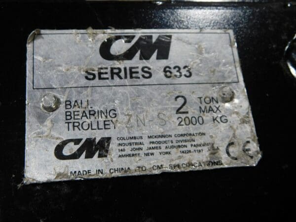 CM 1 Ton Cap Wide Range Ball Bearing Trolley 3304