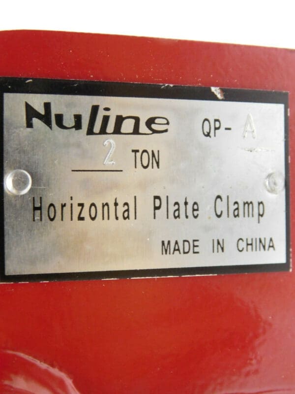 NuLine Horizontal Plate Clamp 2 Ton Capacity QP-A/2