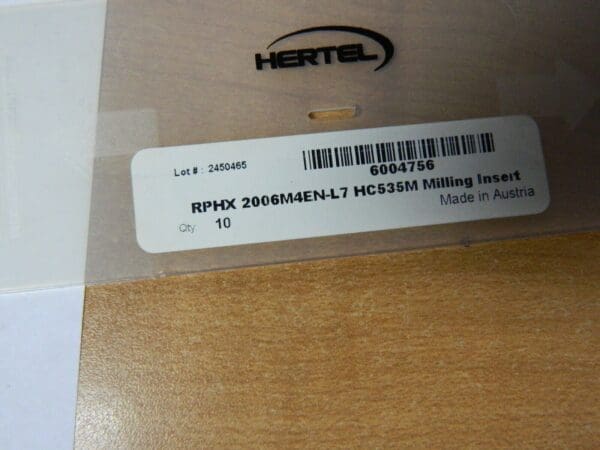 HERTEL RPHX2006M4EN –L7 Carbide Milling Insert 10 Pack