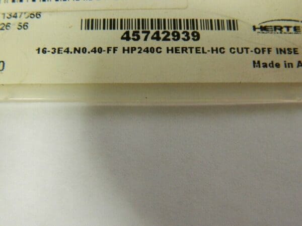 HERTEL 16 –3E4.N0.40 –FF HP240C Carbide Cutoff Insert PACK OF 10