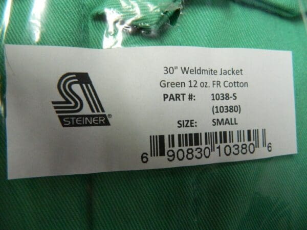 STEINER Cotton Jacket, Flame Resist, 30", Green, S