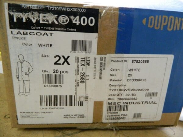 DUPONT 2XL White Disposable Chemical Resistant Lab Coat Qty 30 TY210SWH2X00300