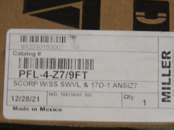 MILLER 9' Long, 310 Lb Capacity, Vectran/Polyester Fall Limiter PFL-4-Z7/9FT