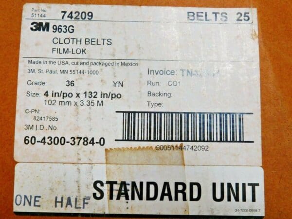 PACK of 25 3M Ceramic Abrasive Belts 963G 4" W x 13" L Grit 36 5114474209