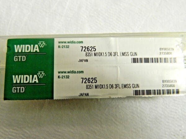 Widia GTD Spiral Point Taps EM-SS M10X1.5 D6 3FL Qty 2 72625