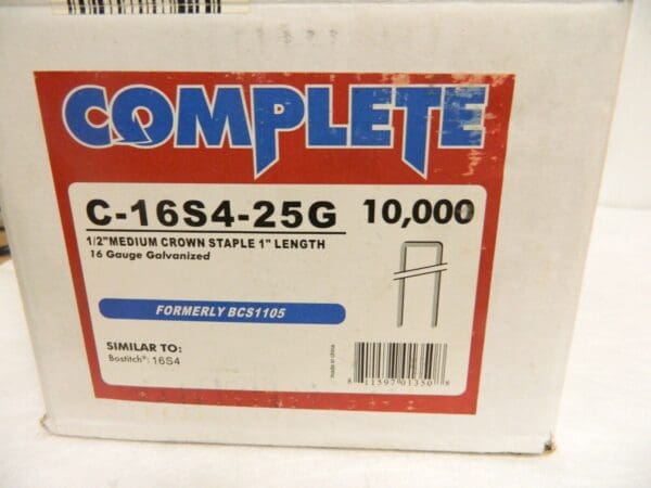 Complete 16 G Galvanized 1/2" Med Crown Staples 1" Length Qty 10,000 C-16S4-25G