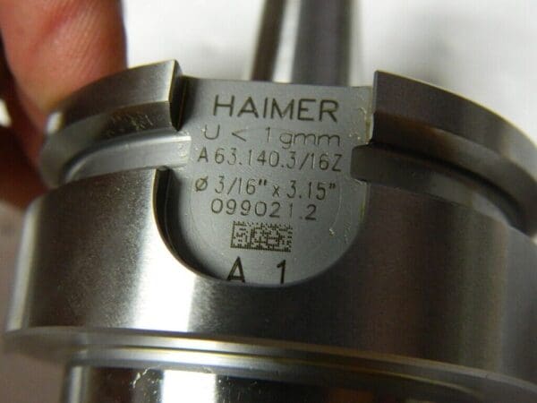 HAIMER HSK63A Taper Shank, 3/16″ Hole Diam, Shrink-Fit Tool Holder/Adapter