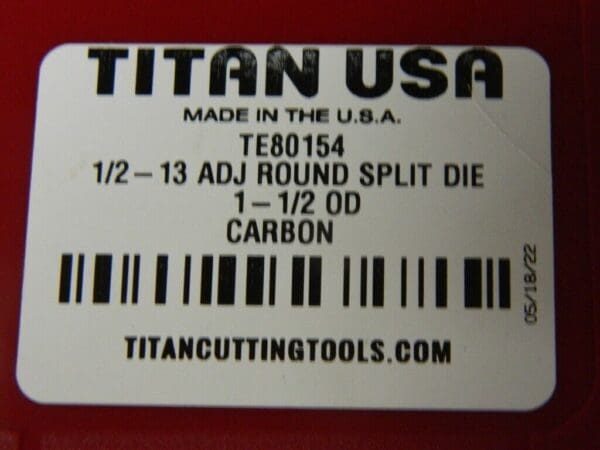 Titan CARBON STEEL - ADJUSTABLE ROUND SPLIT DIE Tapping