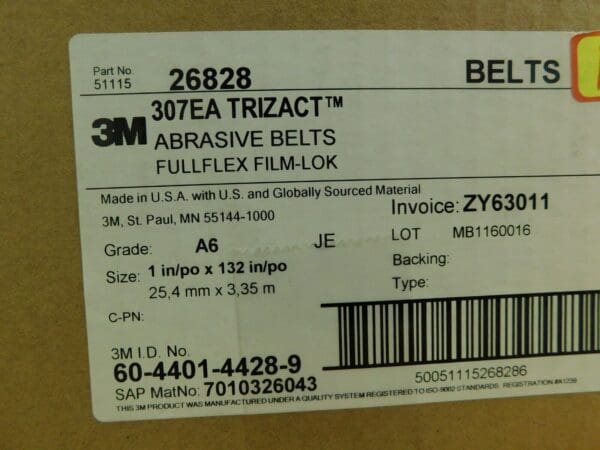 3M 307EA Trizact Cloth Belt 1 x 132 A6 JE Approx 100 Belts 268281