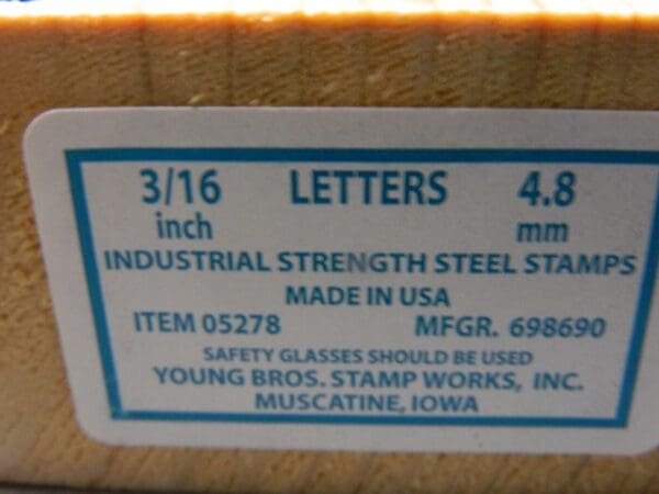 Young Bros Industrial Strength Letter and number set 3/16 05278 & 05098