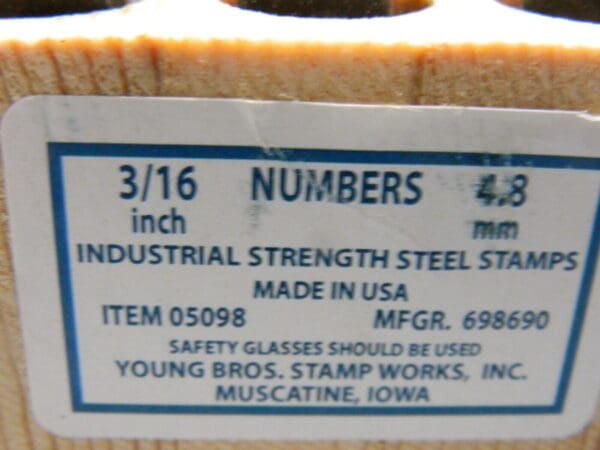 Young Bros Industrial Strength Letter and number set 3/16 05278 & 05098