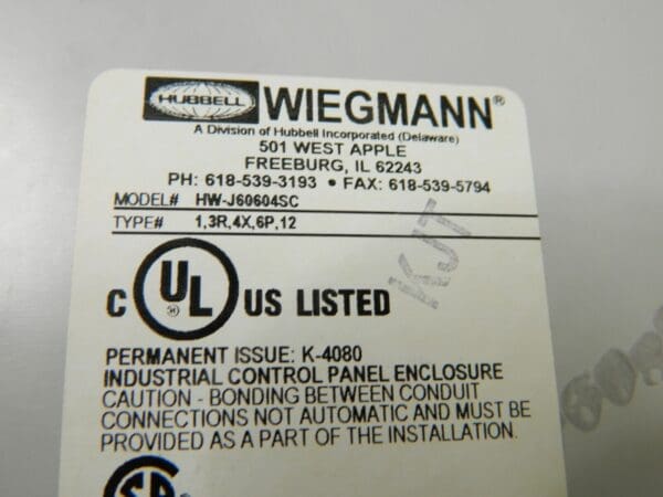 Hubbell Wiegmann JIC Screw Cover 6X6X4 Fiberglass-Opaque HW-J60604SC