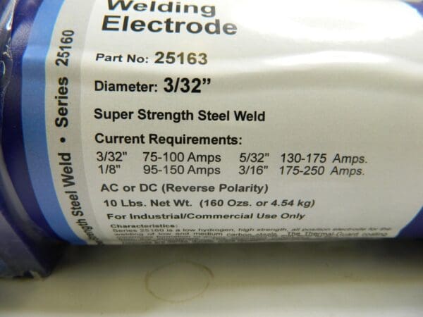 Carbon Steel Arc Welding Electrode 3/32 " Diam Series 25160 10 Lbs 25163