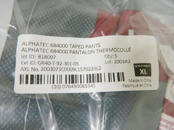 PACK of 5 Ansell Alphatec 684000 Taped Pants Green Size XL ‭GR40-T-92-301-05