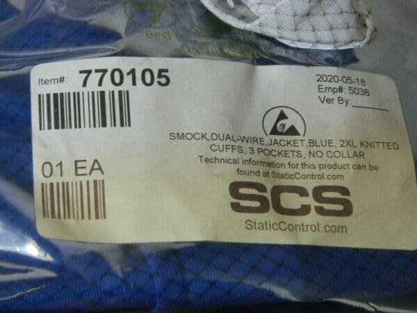 SCS Blue Dual Wire Jacket with Knit Cuffs, No Collar 2XL Qty 5 770105