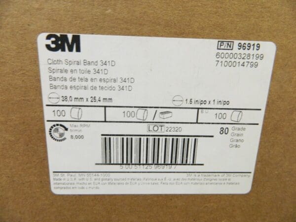 3M Cloth Spiral Band 341D 3" X 2" 80 Grade QTY 100 96919