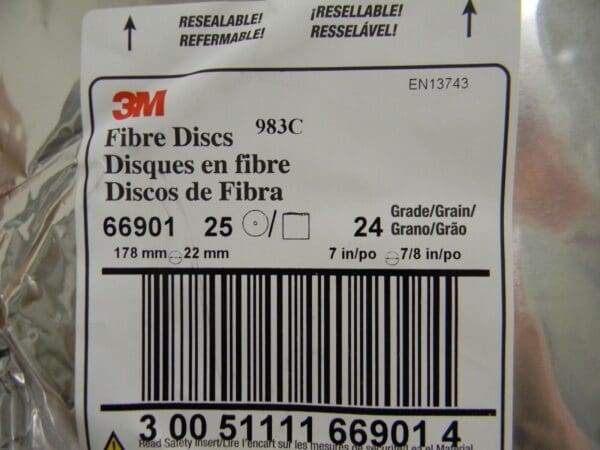 3M 983C COATED CERAMIC BROWN FIBRE DISC 7"x7/8" QTY 25 66901