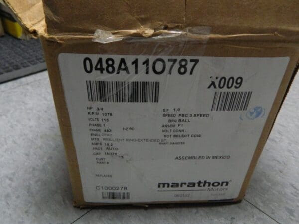 Marathon 3/4 hp OAO Enclosure Single Phase Permanent Split Capacitor (PSC) Motor