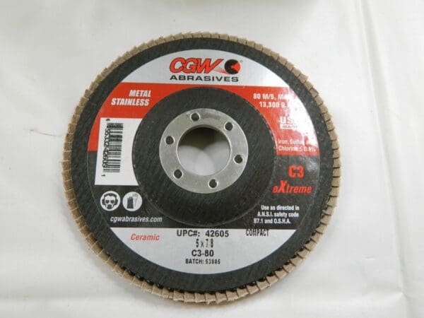 CGW Abrasives Flap Disc: 7/8″ Hole, 80 Grit, Ceramic Qty 10 42605