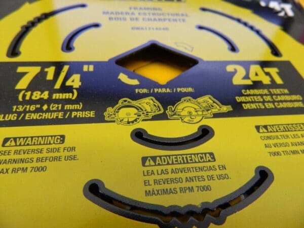 DEWALT qty 2 Wet & Dry Cut Saw Blade: 7-1/4″ 24 Teeth DWA171424