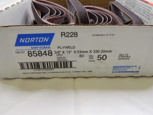 NORTON qty 50 Abrasive Belt: 3/8″ Wide, 80 Grit, Aluminum Oxide 78072785848