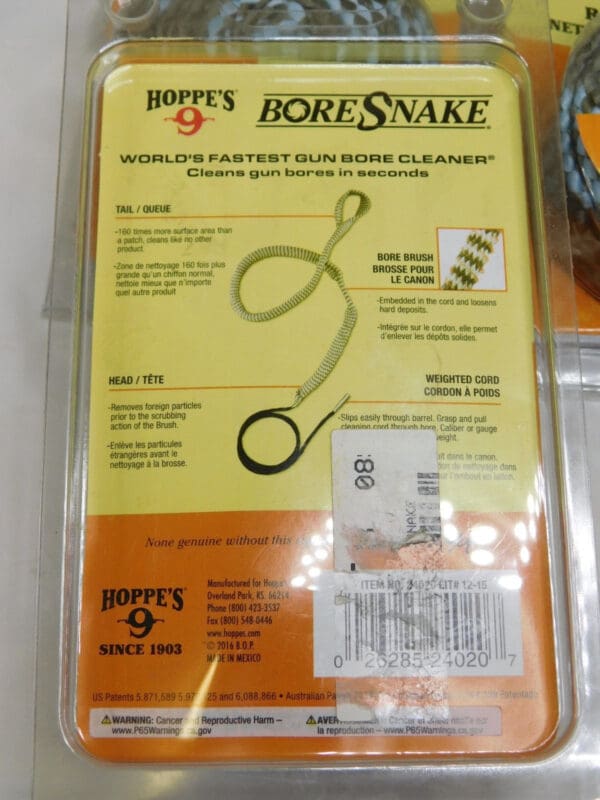 5 PACKS HOPPE’S 9 BORESNAKE Rifle Cleaner .50/.54 24020 LIT NO 12-15