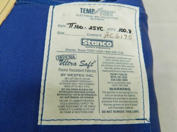 Stanco Size Universal Royal Blue Indura Ultra Soft Arc Flash Leggings TT100-25VC