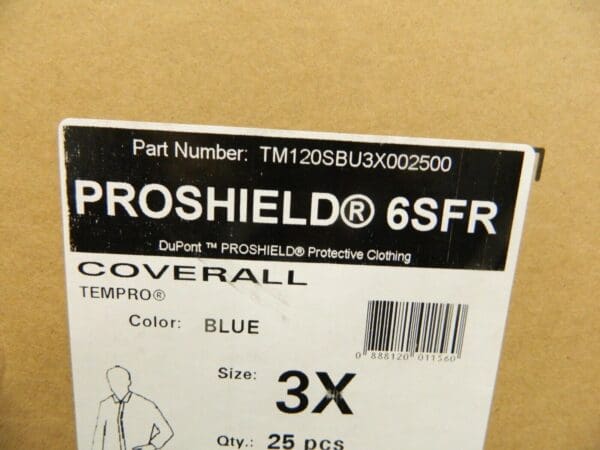 Case of 25 DuPont ProShield 6SFR Coveralls Collared Blue Sz 3X TM120SBU3X002500